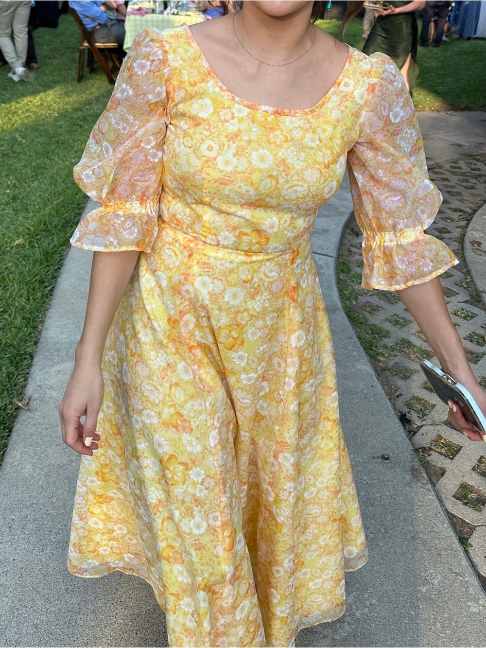 Vintage Yellow Floral Maxi Dress - Picture 14 of 15